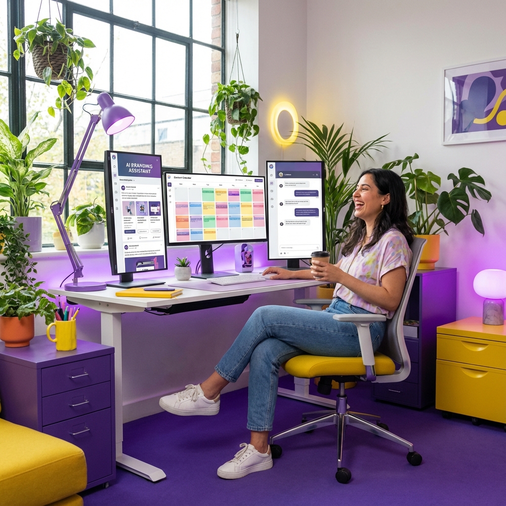 A collection of high-tech icons representing AI branding, content, and design tools