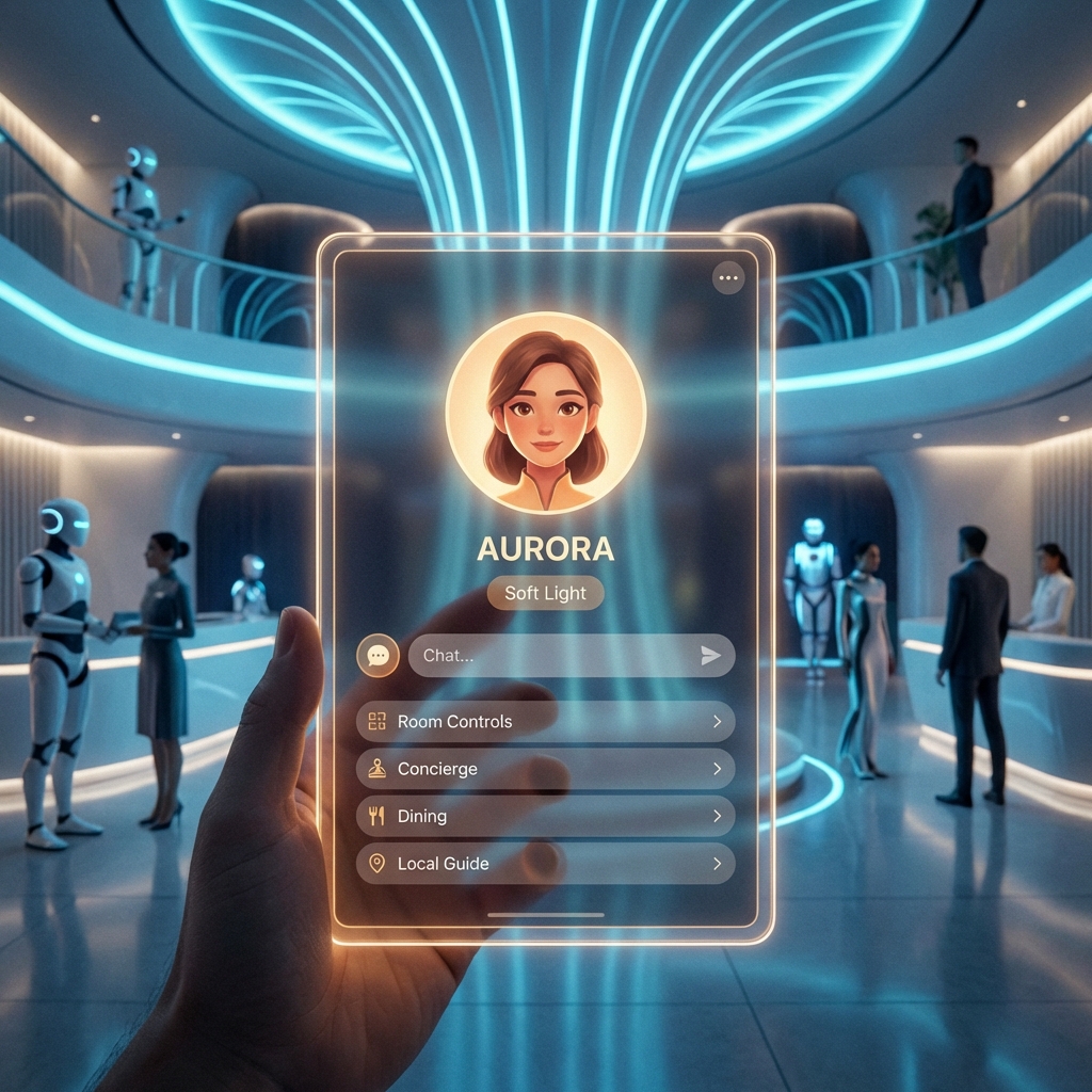 AI Concierge interface in a modern hotel